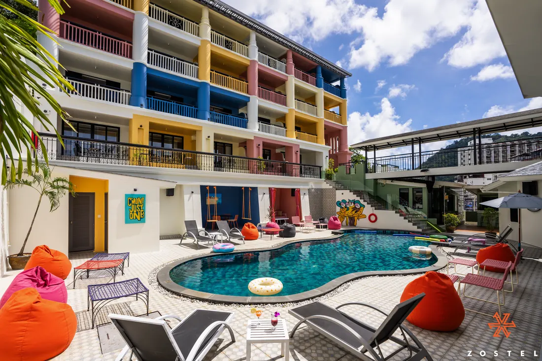 Four floors of colour wrapped around the pool
